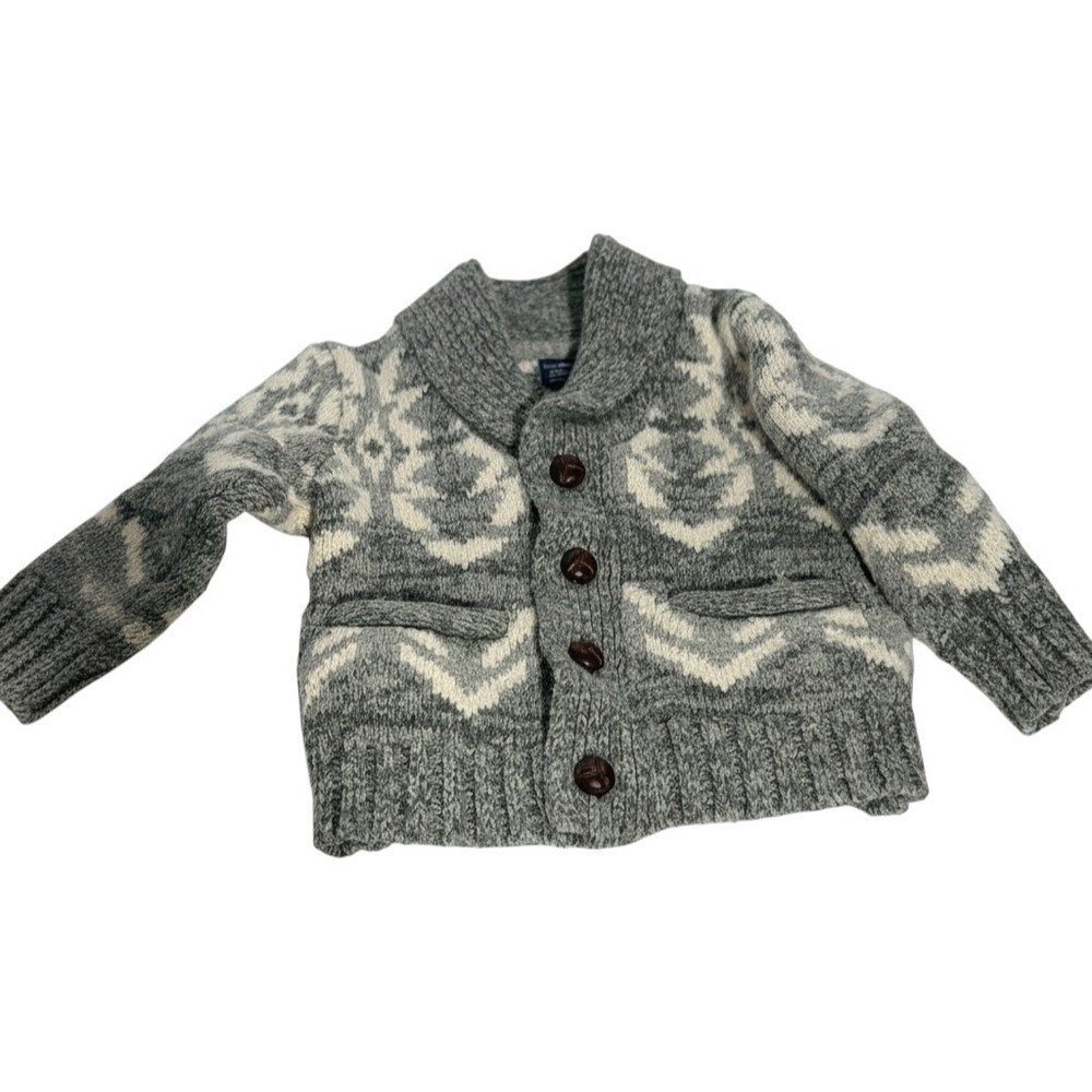 Baby Gap Toddler Grey Fair Isle Wool Shawl Collar Cardigan Sweater 18-24 Months